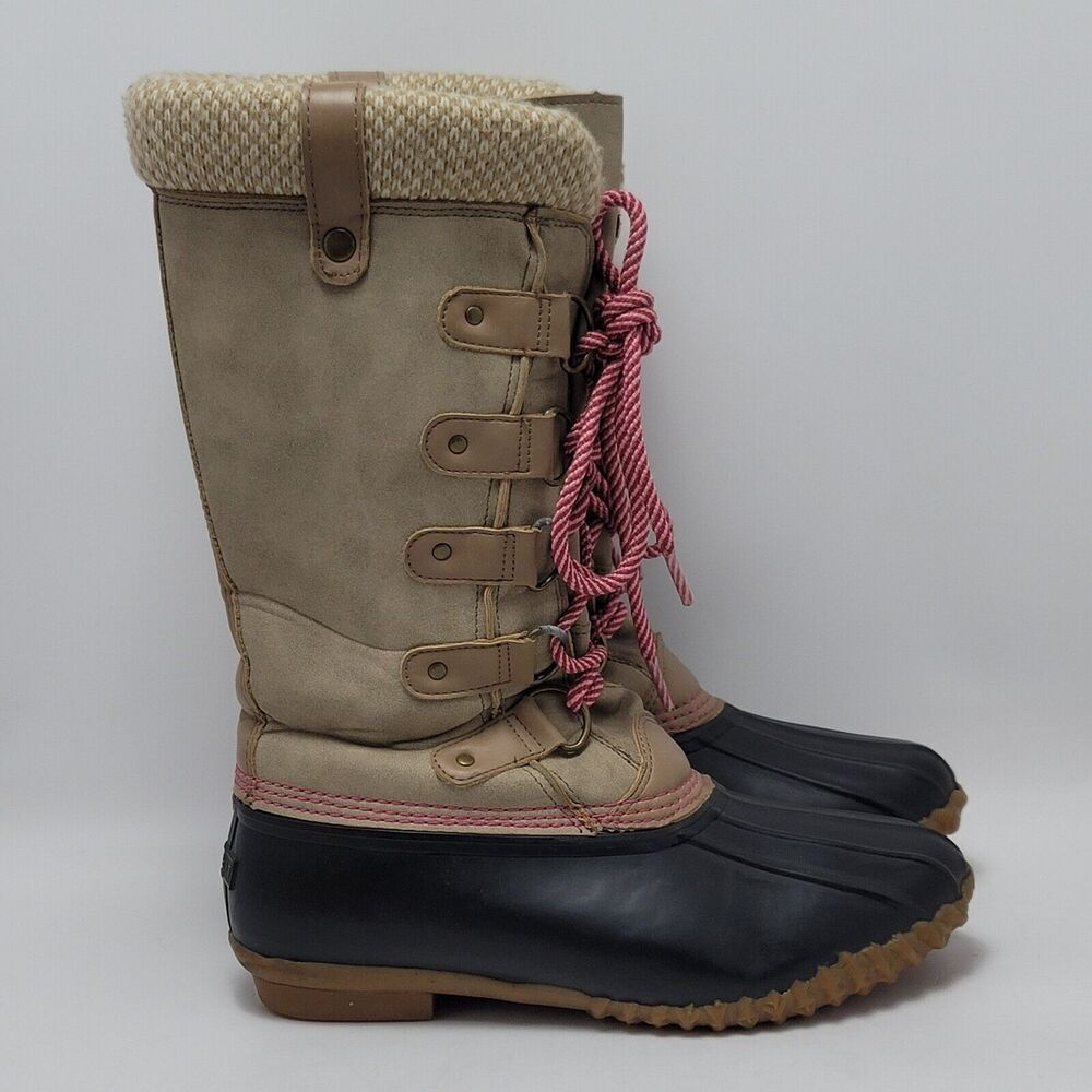 Esprit Belinda Tan Tall Lace Up Faux Fur Sock Lined Knit Cuff Duck Boots Sz 7.5M